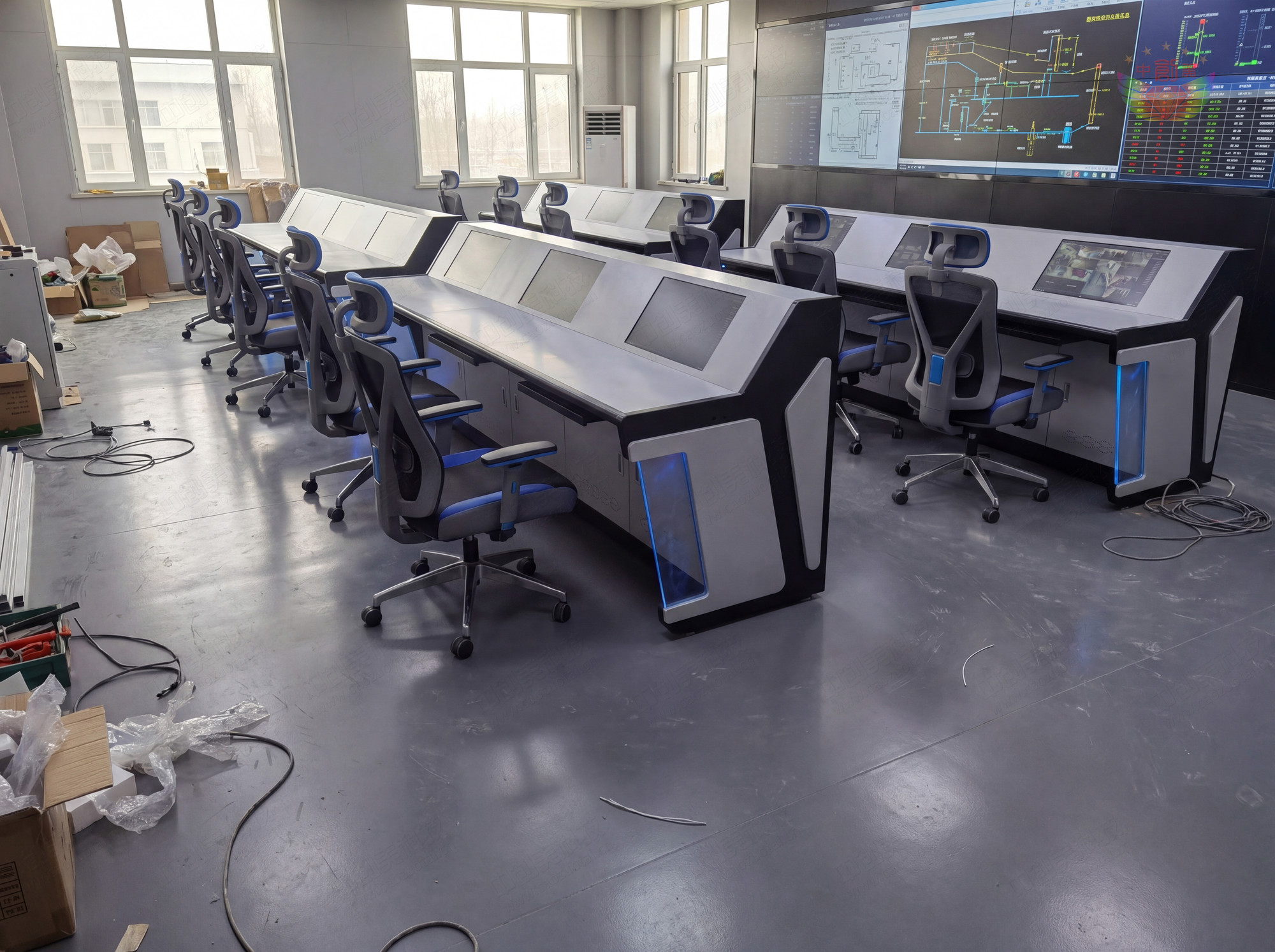 電廠中控室斜面多媒體操作臺圖片