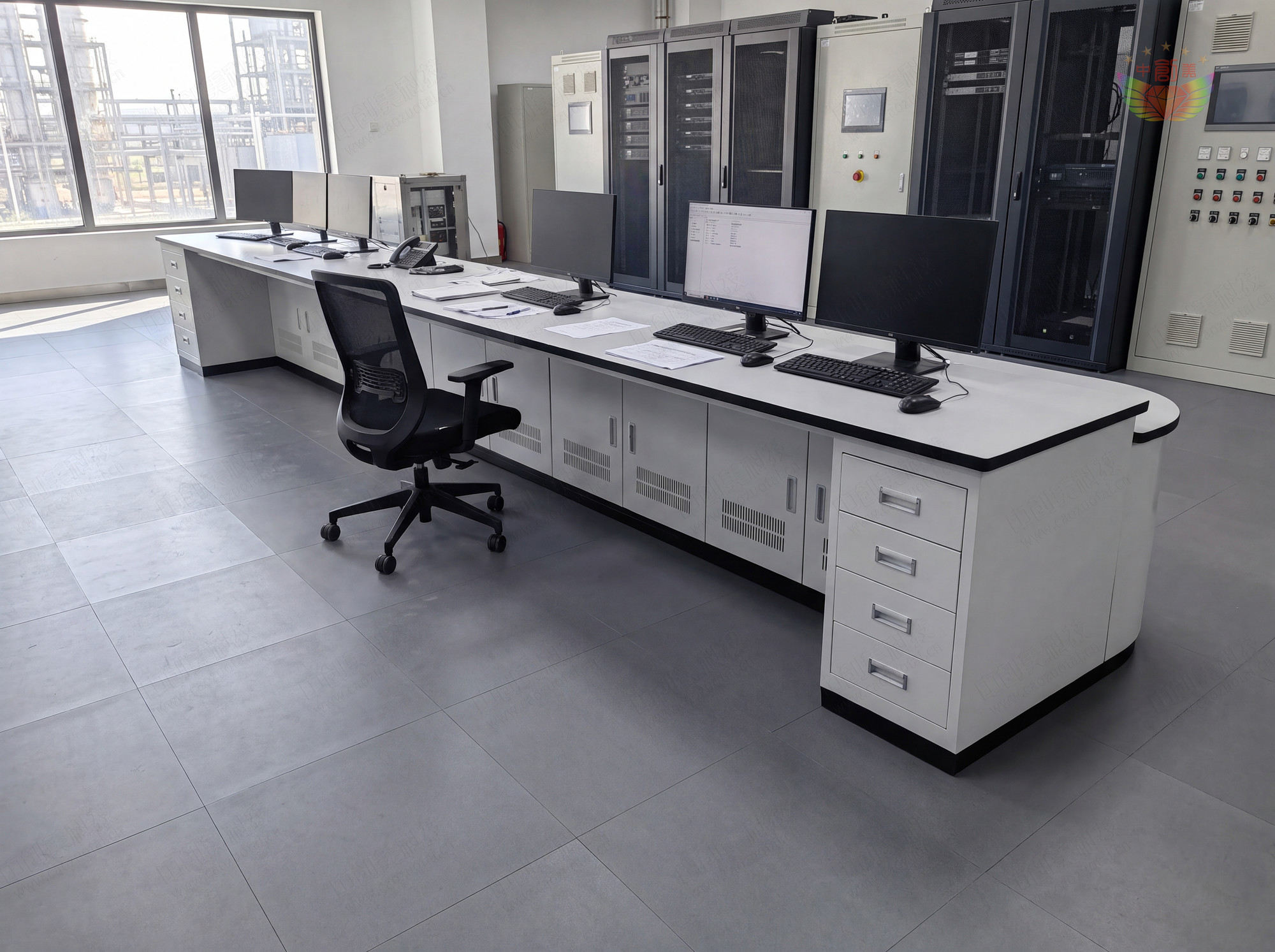 長(zhǎng)幅面中控室操作臺(tái)照片